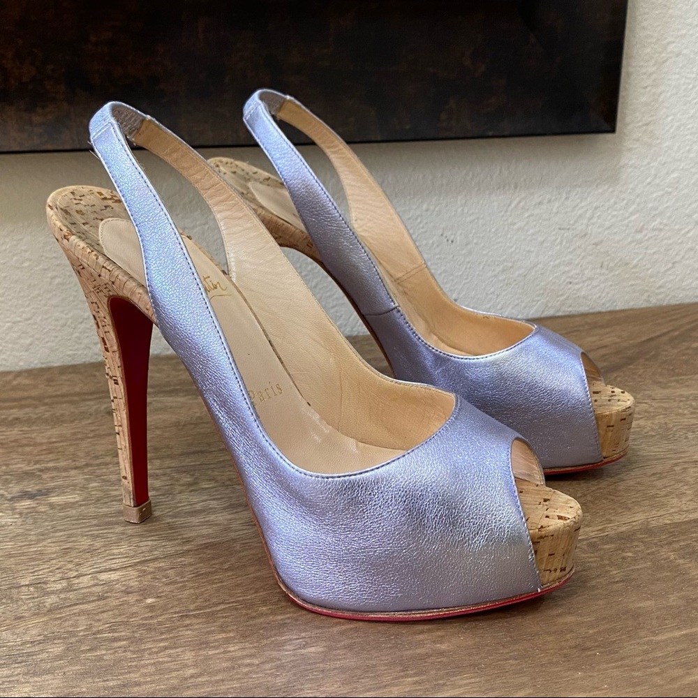 Christian Louboutin Prive Slingback Peep Toe Pumps Metallic Lavender  EU 37/US 6
